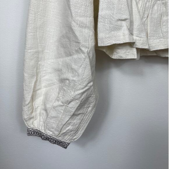 New Free People Iggie Embroidered Top in Ivory & Black Bean Combo Women's Size S - Picture 5 of 10